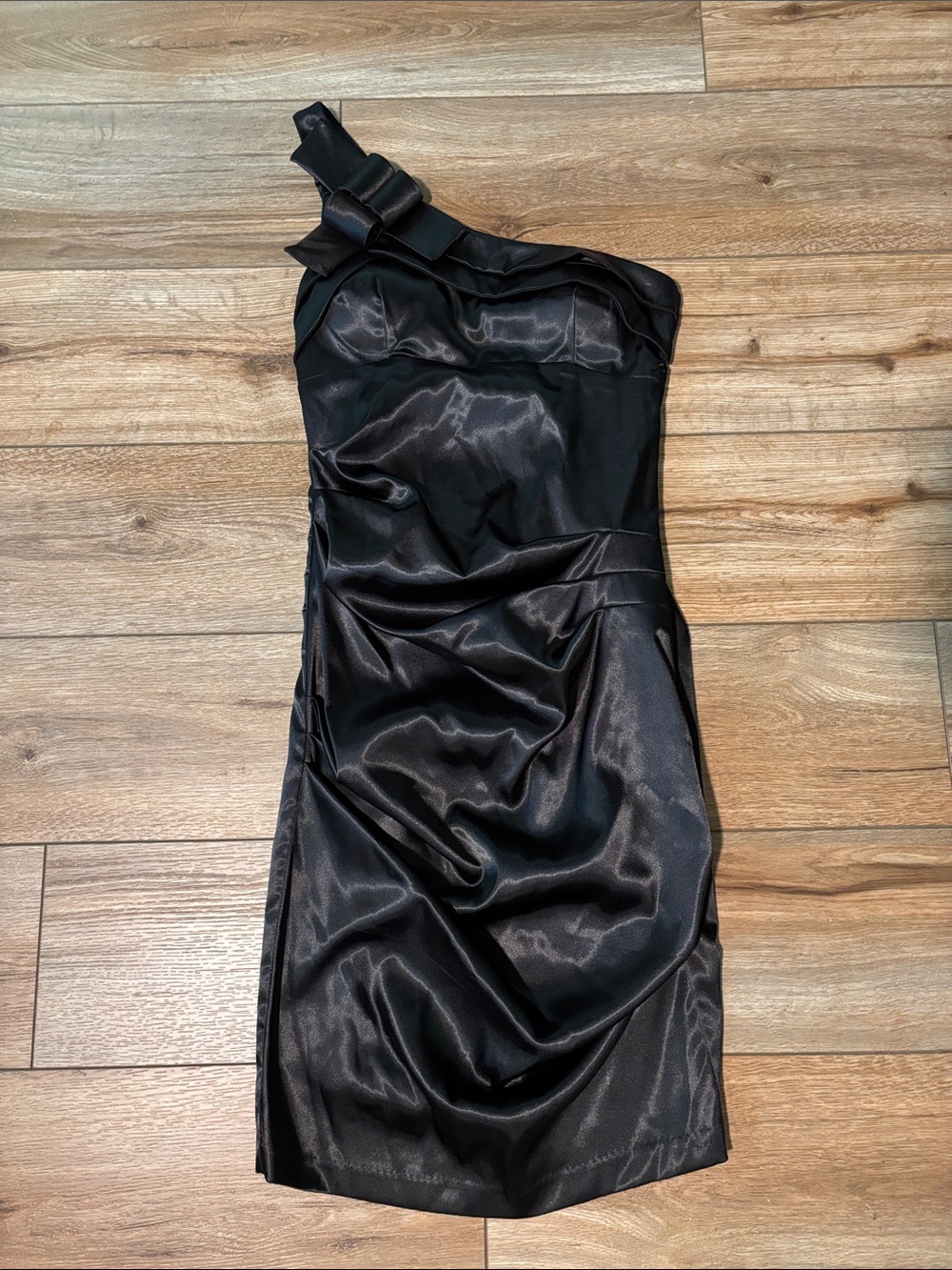 Betsy & Adam One-Shoulder Black Evening Dress